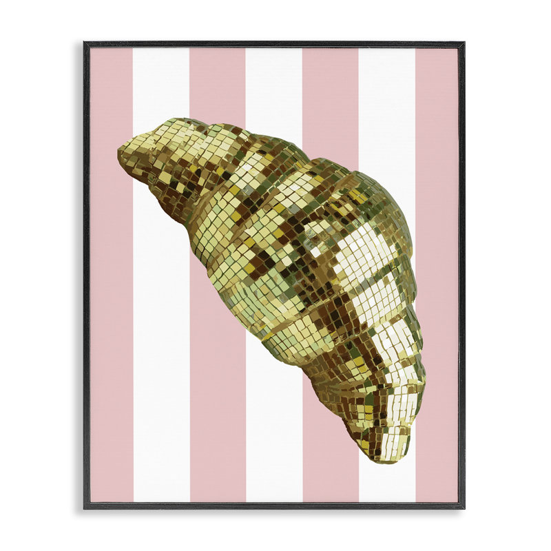 Giclée encadrée Disco Croissant & Pink Stripes, design par Lil 'Rue, H 14 po x l 11 po, Giclée encadrée noir minuit