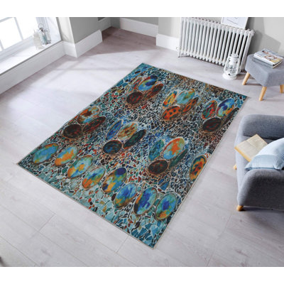 Stylish Woven Carpet (4 x 6 ft), 100% Polyester, 0.4 in Pile Height | Antibacterial, Non-Slip Underside | Machine Washable, 3D Digital Printing | Perfect for Living Room, Bedroom, and Home Decor
