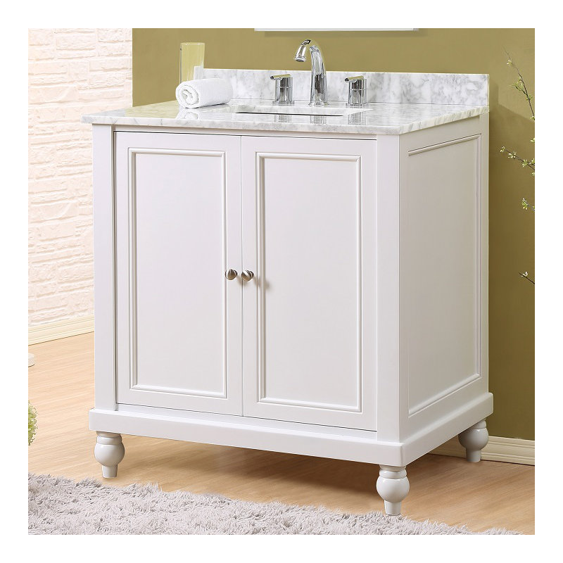 32'' Single Bathroom Vanity with Stone Top, White Carrara