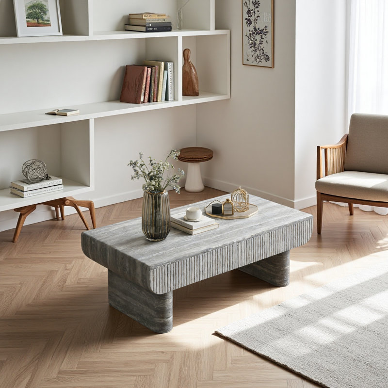 Table basse moderne avec plateau en bois, table basse moderne Mid-Century avec tiroir cannelé