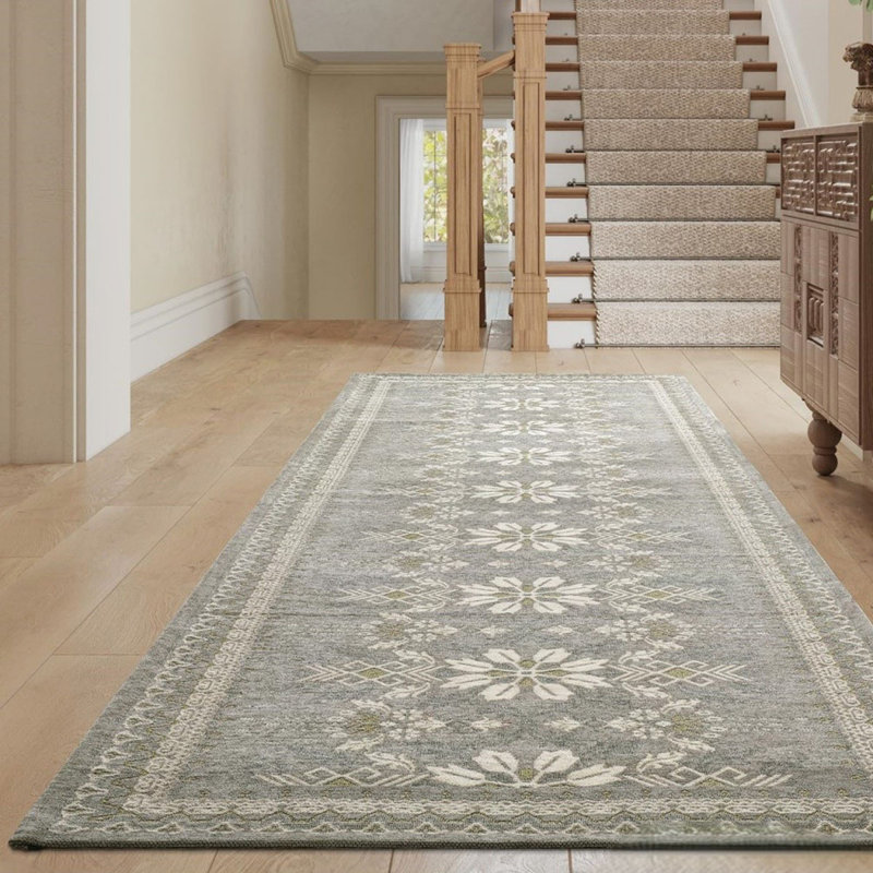 Floral Machine Tufted 61cm X 183cm Area Rug