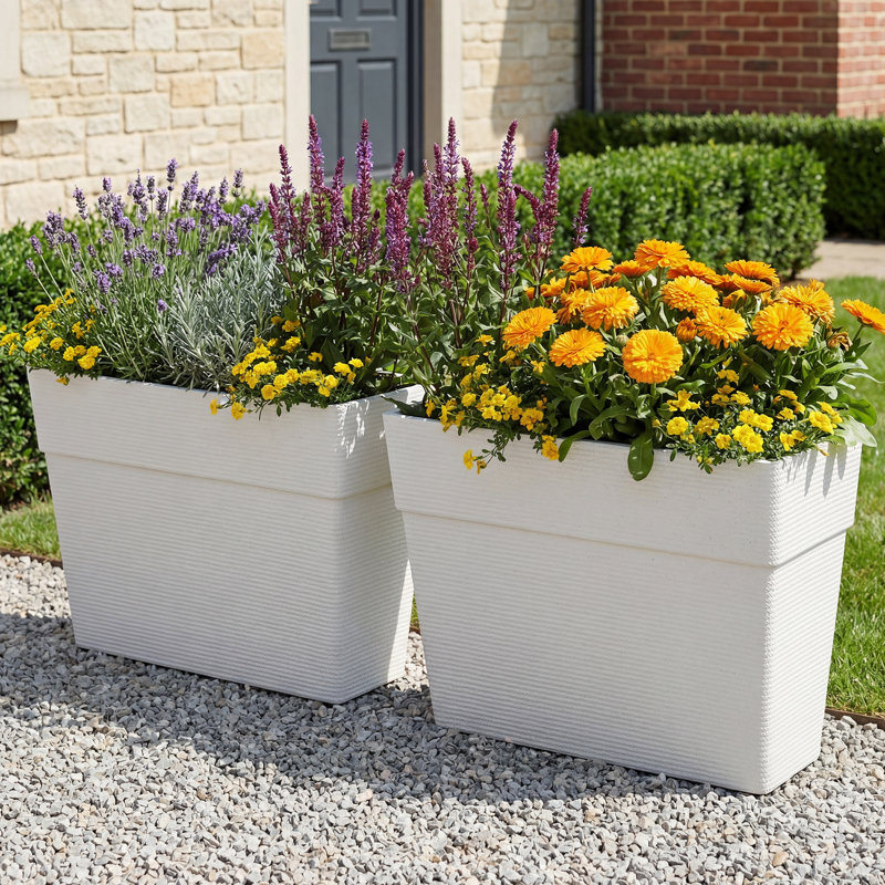 Boîte à fleurs d'extérieur rectangulaire Aura, 31.5" H x 23.6" W x 12.6" D, Blanc