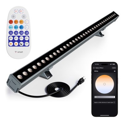 Luminaire de laveuse murale intelligent 6 CCT à température de couleur réglable et à intensité variable de 1% à 100%, barre lumineuse à DEL super brillante avec contrôle intelligent de l'application, étanche IP65, minuterie et télécommande pour un décor intérieur / extérieur