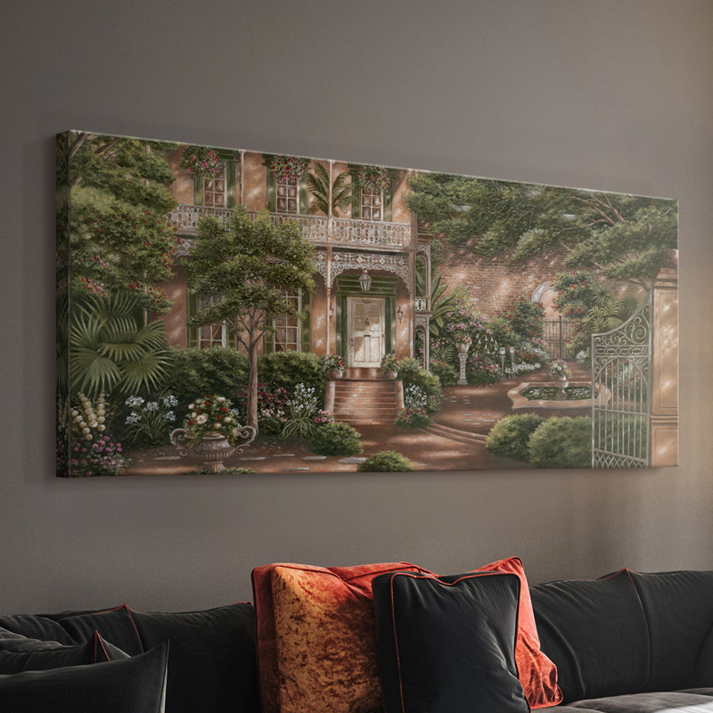 Jane's Courtyard II - Toile tendue avec châssis - Prêt à accrocher, H 20 po x l 50 po