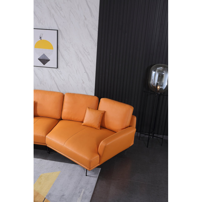 Galaxy Sectional, Right Hand Facing, Orange Genuine Leather