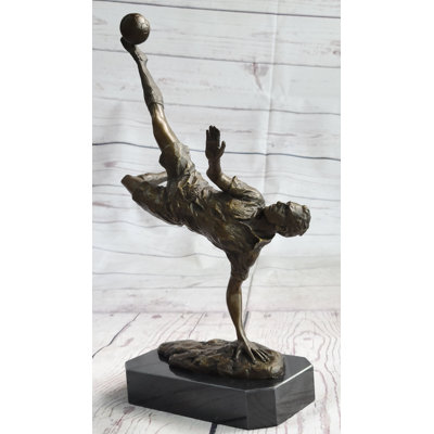 Awbree Soccer Trick Shot Bronze Statue Sculpture Trophy Athletic Decor Gift Original Art 14 Inches X 10 Inches