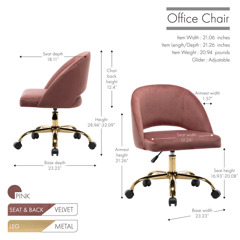 Romulus Velvet Task Chair, Pink
