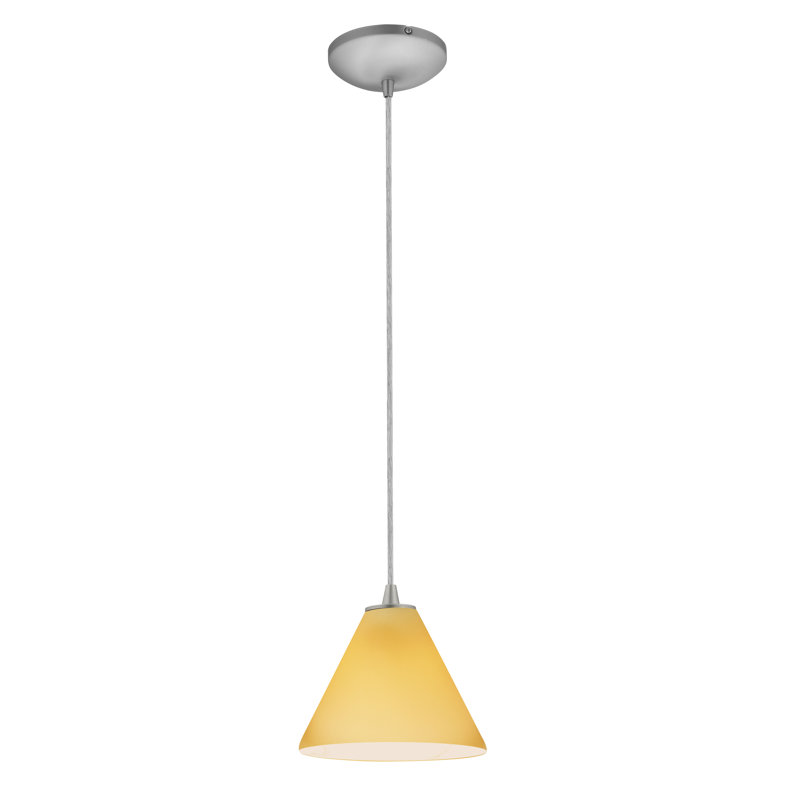 Luminaire suspendu conique 1 lumière Cascio, Acier brossé, Ambre
