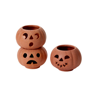 Grinning Pumpkin Votive Set of 3 - 3.25"x 7"