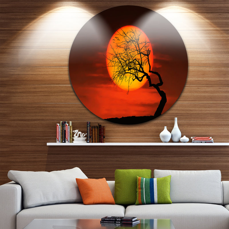 «Birds and Tree Silhouette at Sunset» - Impression sur cadre flottant, H 23 po x l 23 po x P 1 po, Métal