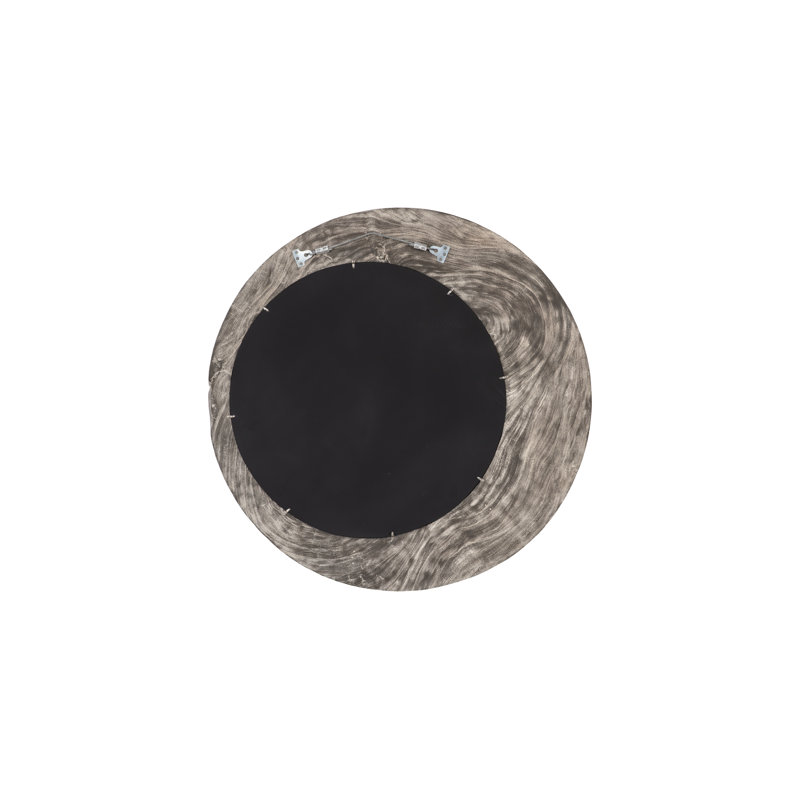 Gray Round Wood Transitional Wall Mirror