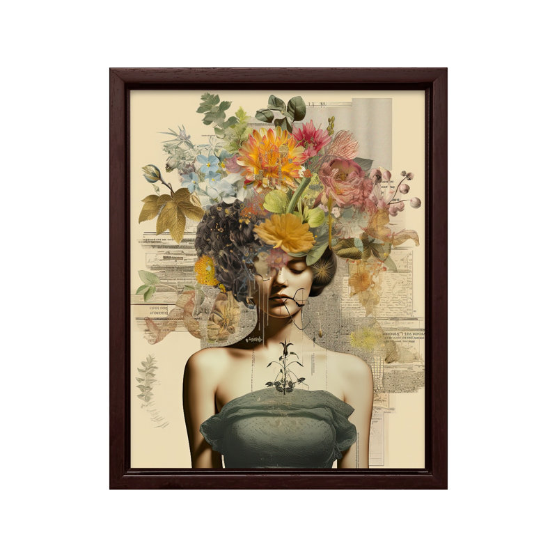 Portrait de femme surréelle no 3, Canvas, 12"H x 16"W, Brown Framed
