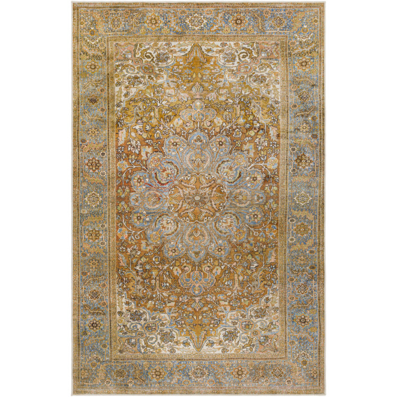 Tapis moutarde / brun moyen lavable à la machine Mags, Rectangle 2 pi x 3 pi