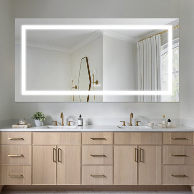 Miroir de salle de bain anti-buée à DEL sans cadre avec éclairage avant et rétroéclairé