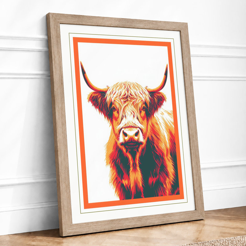 Highland Cattle Gaze Boho - Framed Print, Oak, A4 - 29.7 x 21.0 cm
