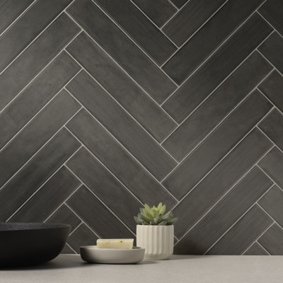 Buckingham 3"x16" Dark Grey Gloss Glazed Porcelain Subway Wall Tile