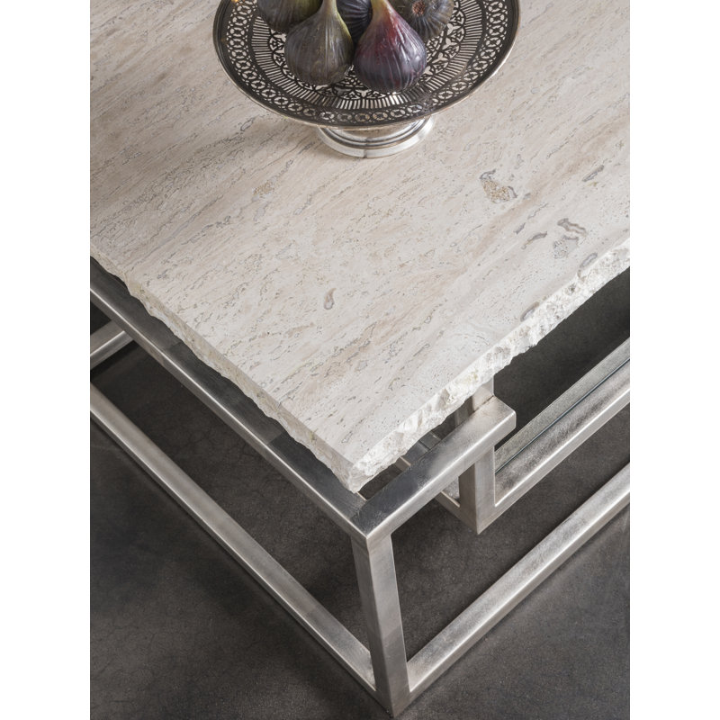 Contemporary Theo Rectangular Beige Travertine Cocktail Table