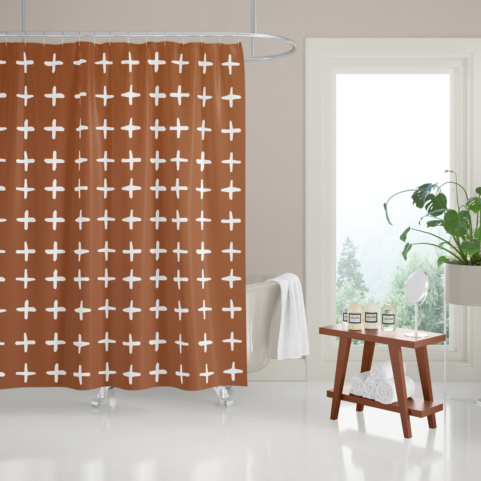 Polyester Shower Curtain, Burnt Orange/White