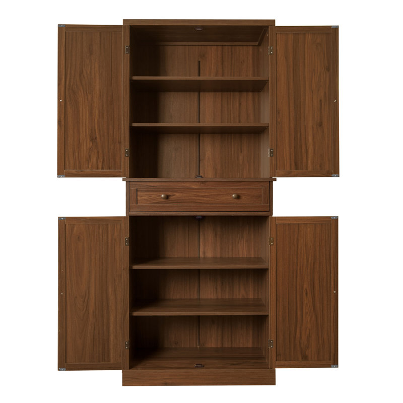 4 Door Cabinet With 1 Drawer, With 4 Adjustable Inner Shelves, Storage Cabinet, Walnut