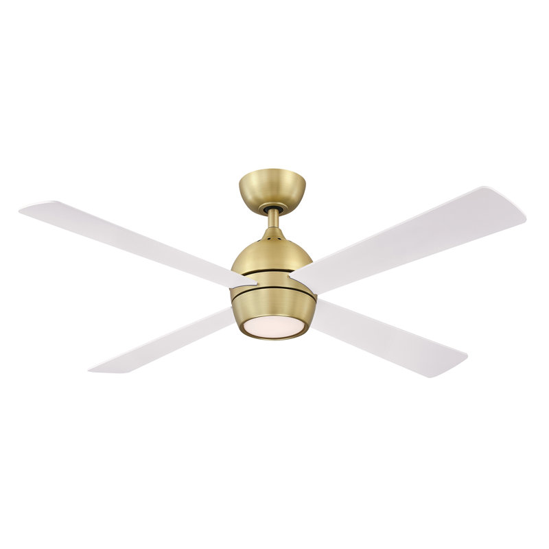 Kwad 52 inch Indoor Ceiling Fan with LED Light Kit - Brushed Satin Brass, Brass
