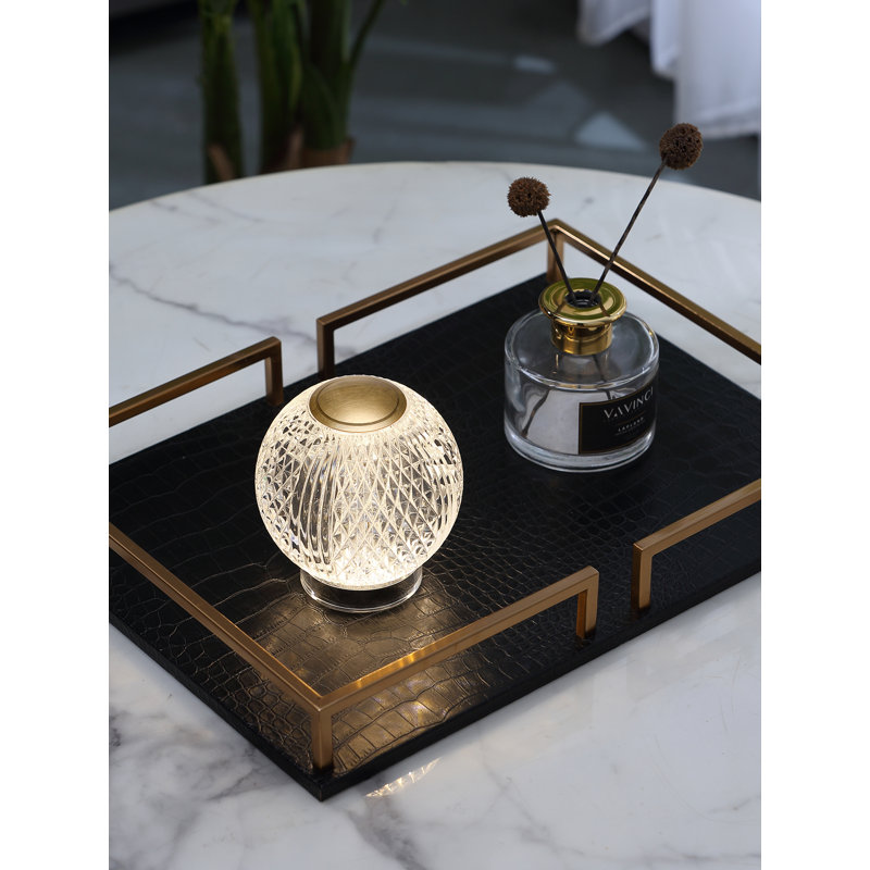 Marni Metal Globe Lamp, Clear/Natural Brass, 4.38" H x 3.63" W x 3.63" D, Natural Brass