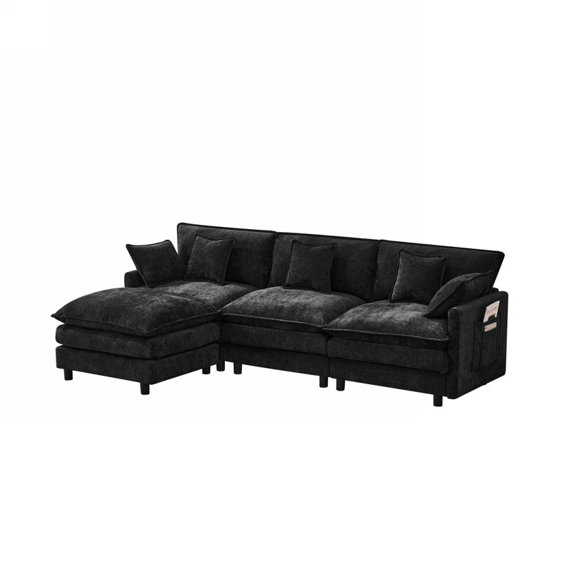 101.9-Inch Three-Seater Sofa, Made Of Chenille Fabric, Equipped With A Movable Footstool, Modular Design, Suitable For Various Settings Such As Living Rooms, Bedrooms, And Apartments.