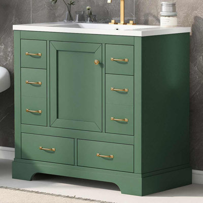 Meuble-lavabo autoportant de 36 po avec lavabo en céramique, meuble-lavabo à six tiroirs et tablette réglable