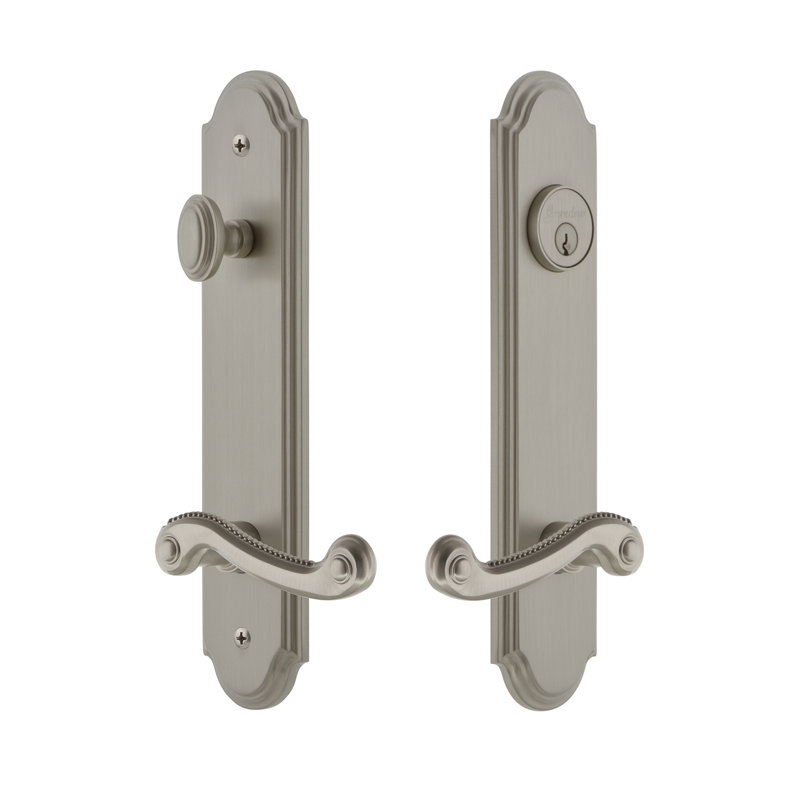 Complete Arc Entry Lever Set with Single Cylinder Deadbolt, Satin Nickel, 2.75", Left