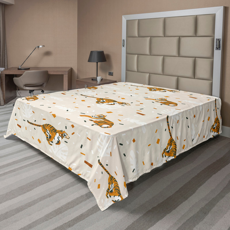 Ambesonne Flowers Flat Sheet Nostalgia Farmhouse, Amber Grey Yellow