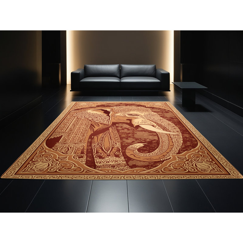 Tapis oriental traditionnel lavable à la machine en brun Darwin - reliure brun clair, 6 x 9