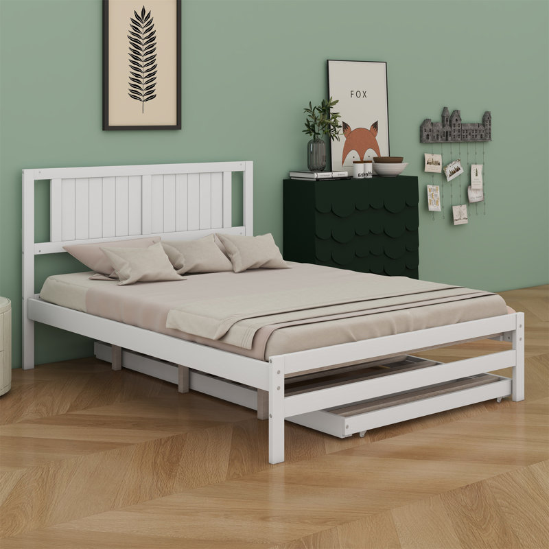 Lit plateforme avec lit gigogne réglable, Blanc