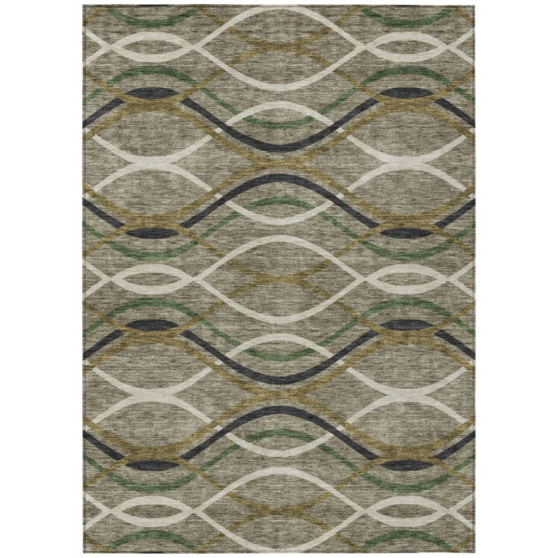 Tapis extérieur lavable abstrait beige / gris anthracite 3 pi x 5 pi Taupe