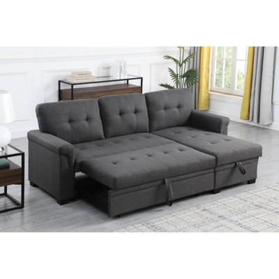 Canapé modulaire avec canapé-lit et rangement, lin gris foncé, canapé-lit réversible en lin, chaise de rangement