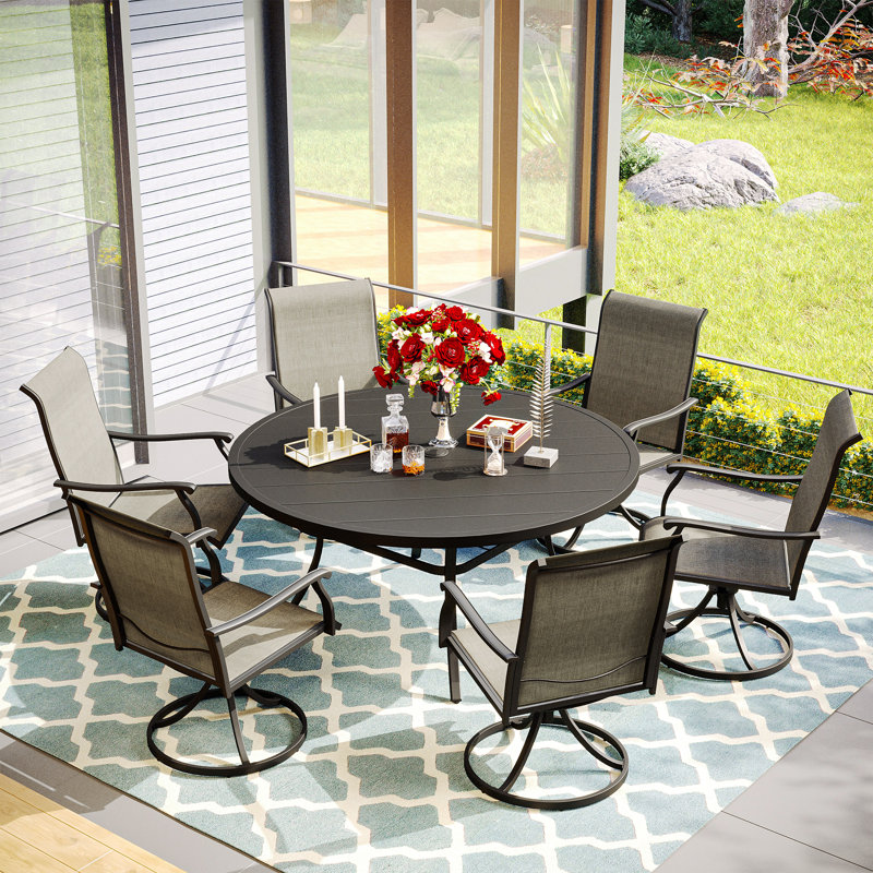 Deval 6 - Person Patio Dining Set with Round Table, Dark Gray/Gray