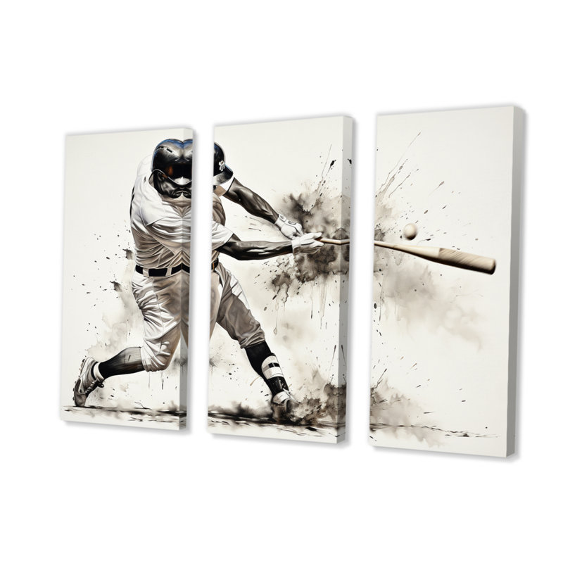 Baseball Minimal Swing II sur toile, reproduction de 3 pièces, H 32 po x l 48 po x P 1 po