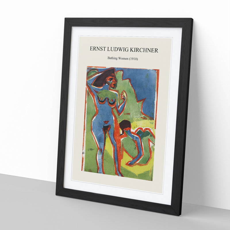 Bathing Women by Ernst Ludwig Kirchner - Picture Frame Graphic Art, 65cm H x 48cm W x 2cm D, Black Framed
