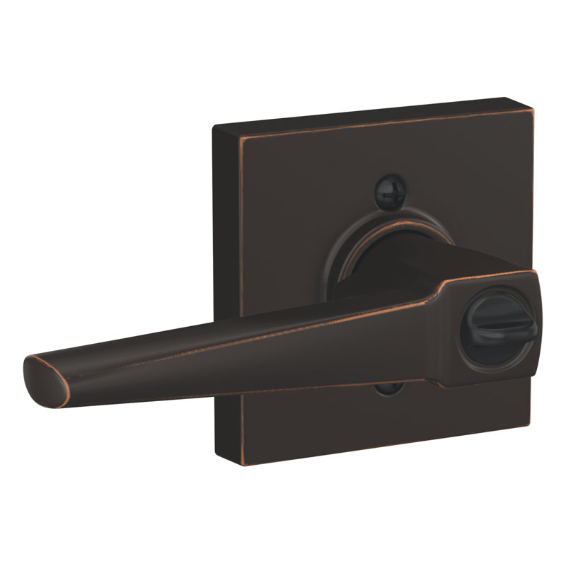 Eller Keyed Entry Lever with Collins Trim, Aged Bronze, Keyed Alike