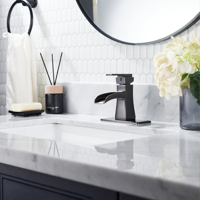 Robinet pour salle de bain à poignée simple avec drain, Bronze frotté à l'huile
