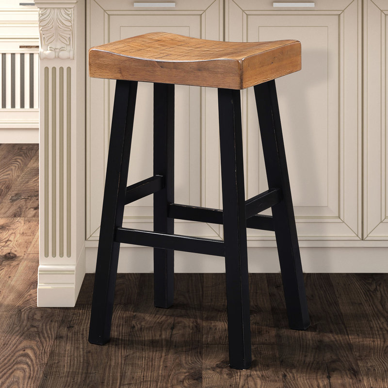 Tabouret de 2 pièces en chêne massif traditionnel noir / bois massif de 29 pouces avec siège profilé pour zone de vie à domicile 2 pièces, H 29 po, chêne / noir, primaire