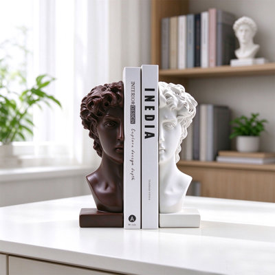 David Bust Bookends, Resin Decorative Book Holders for Shelves, Classic Greek Statue Book Stoppers for Home Office Desktop Decor
