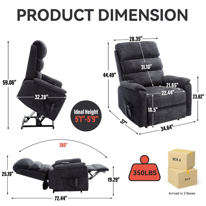 Fauteuil inclinable électrique Power Lift avec télécommande, Gris