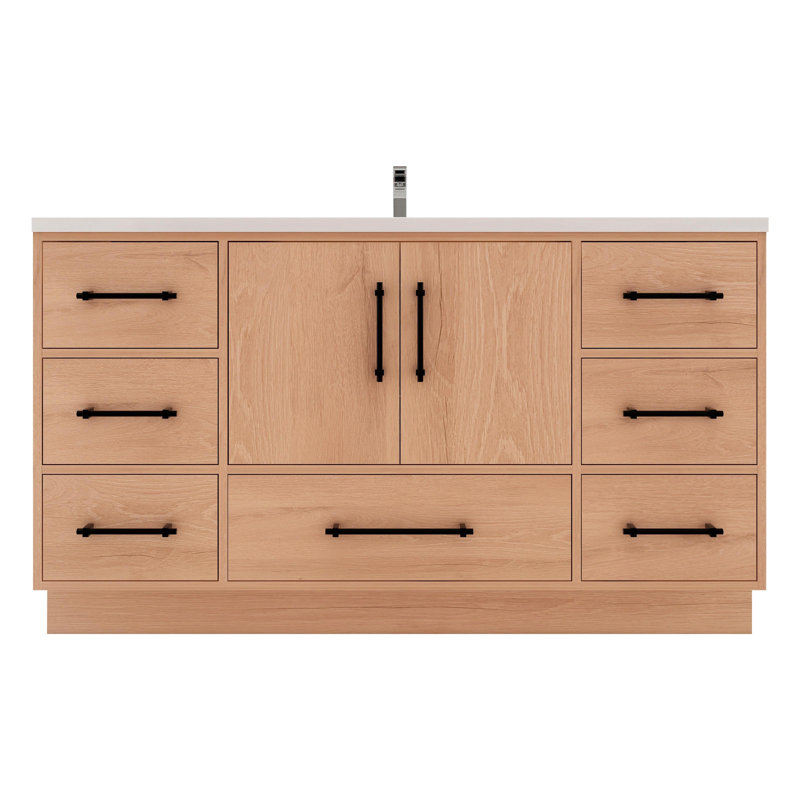 Victoria 59'' Single Bathroom Vanity with Acrylic Top, Red Oak