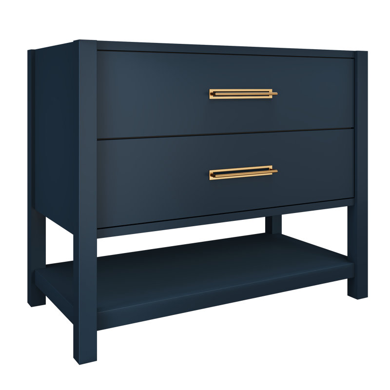 Kiawah Two-Drawer Single Bath Vanity, Hague Blue, Satin Gold, 42"