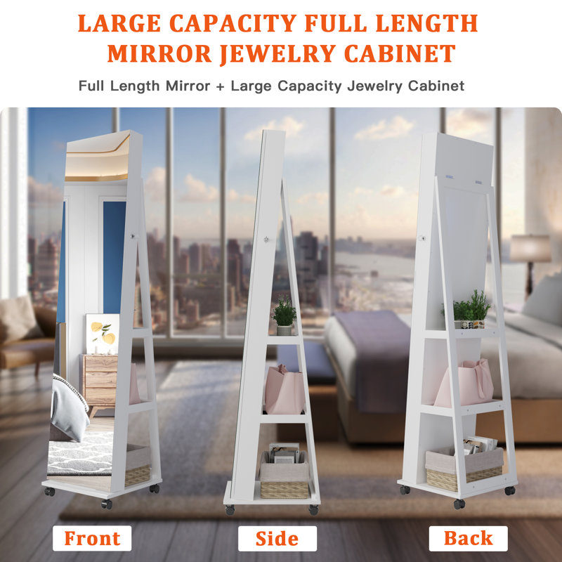 Kalijah 360° Rotating LED Jewellery Armoire with 3 Colour Dimmable, White