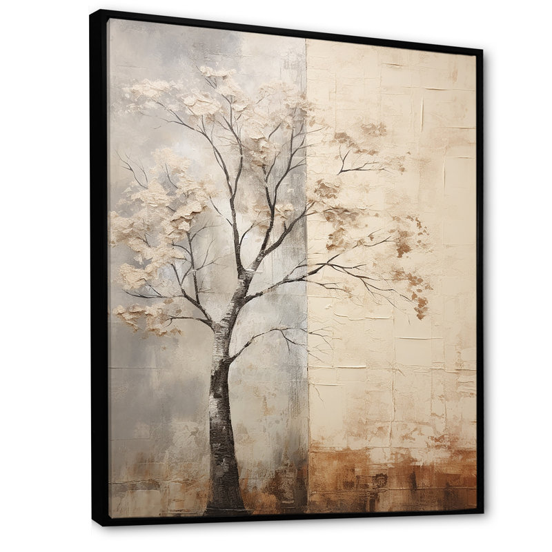 " African Beige Tree III " by Designart, 40" H x 30" W, Black Floater Framed