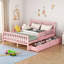 Lit plateforme rose en bois pleine grandeur avec deux barrières de sécurité et deux tiroirs de rangement - Lit pour enfant en bois de pin durable-646110028-646110019