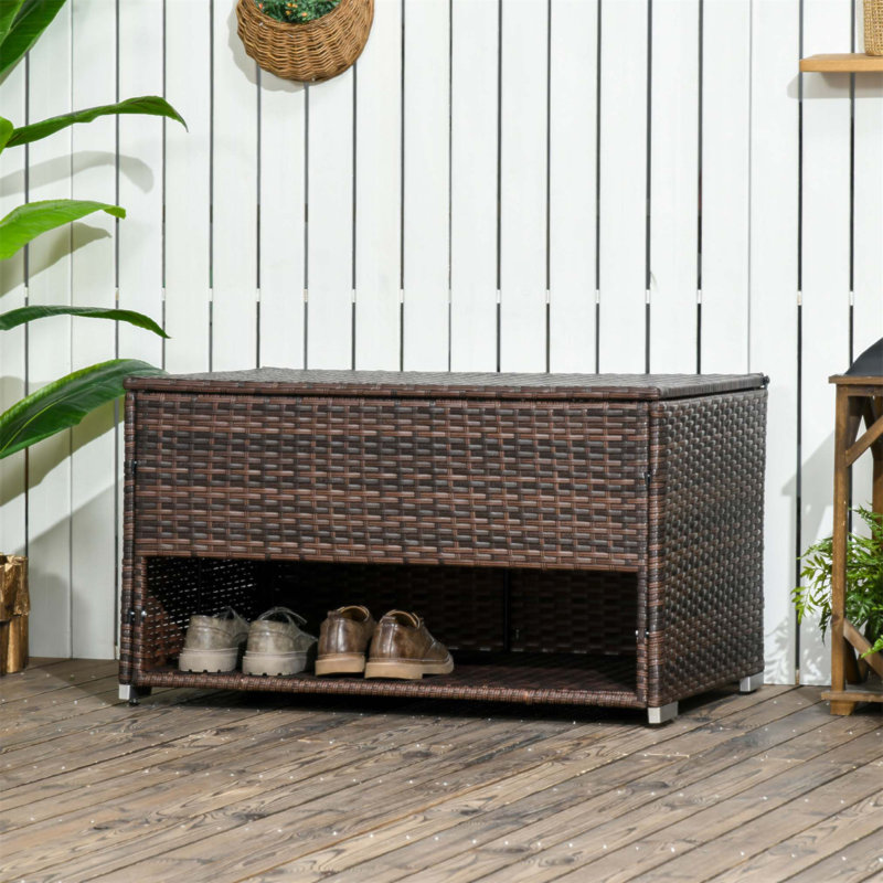Boîte de rangement en osier de rotin avec doublure Outsunny, Brun
