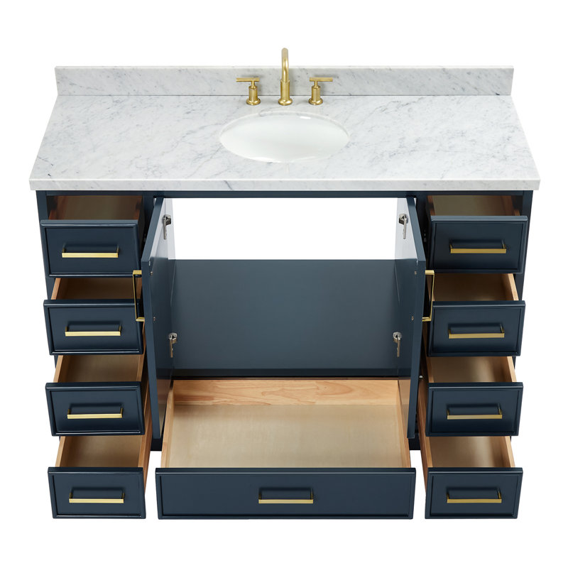 49'' Single Bathroom Vanity with Carrara Marble Top, Midnight Blue