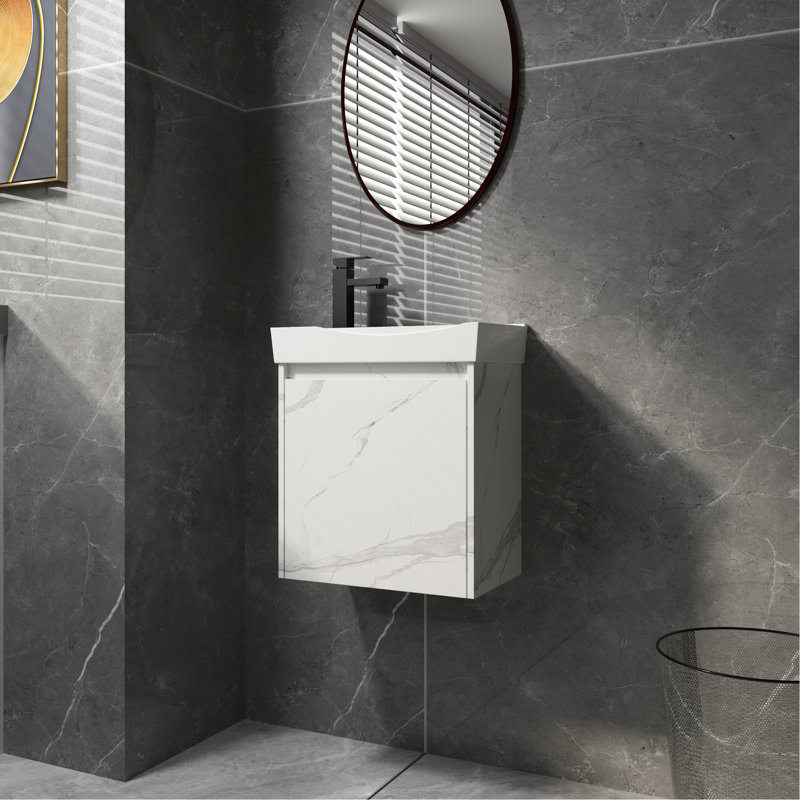Meuble-lavabo moderne de 20 po avec rangement et lavabo en céramique, Blanc de Carrare