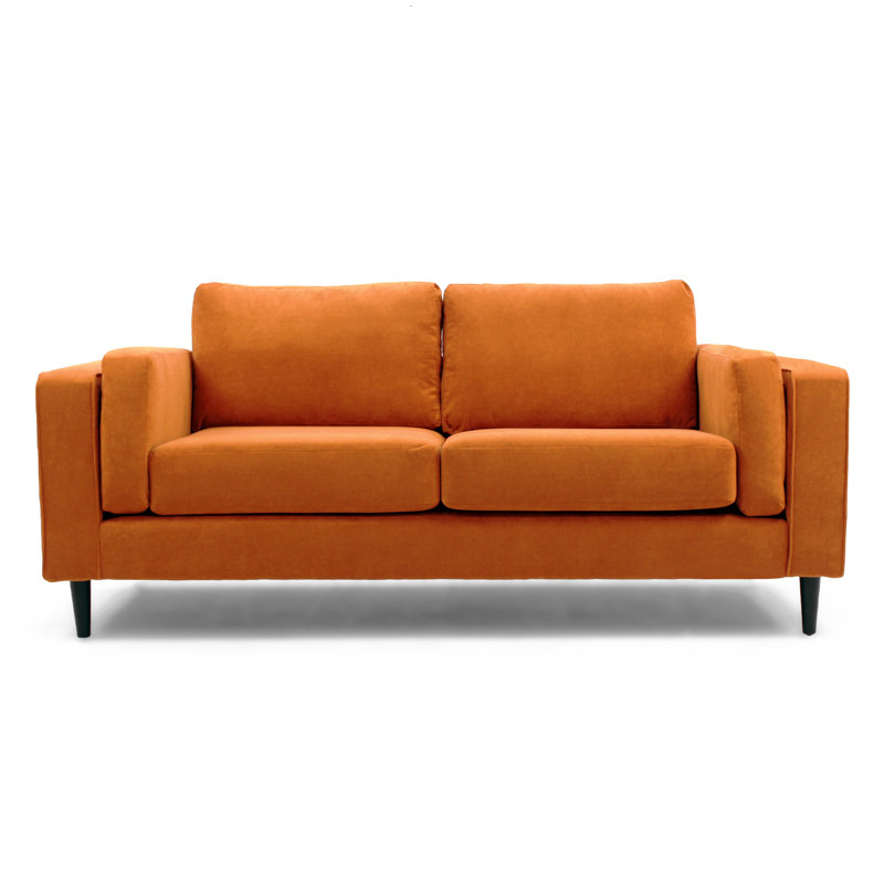 Deavian Velvet Sofa, Burnt Orange, Black, 3